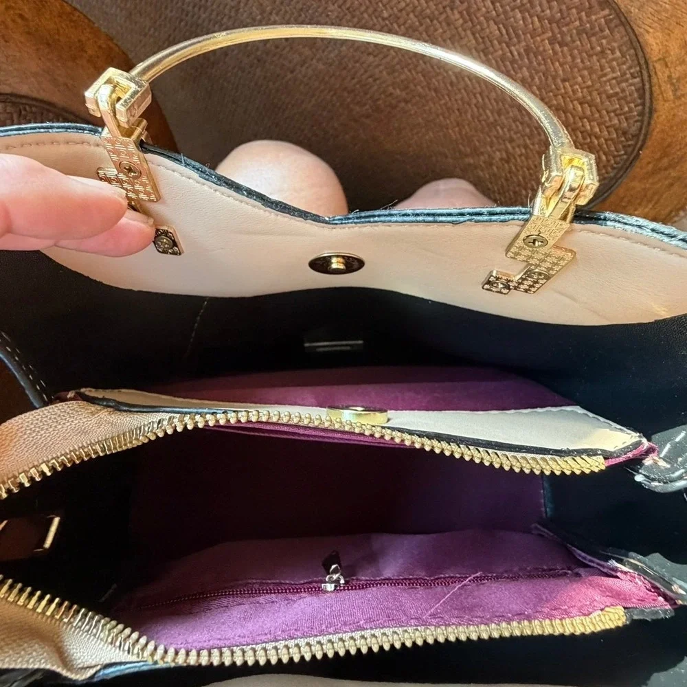 Womens Colorblock Cream Satchel Handle Crossbody Small Purse Cream Tan